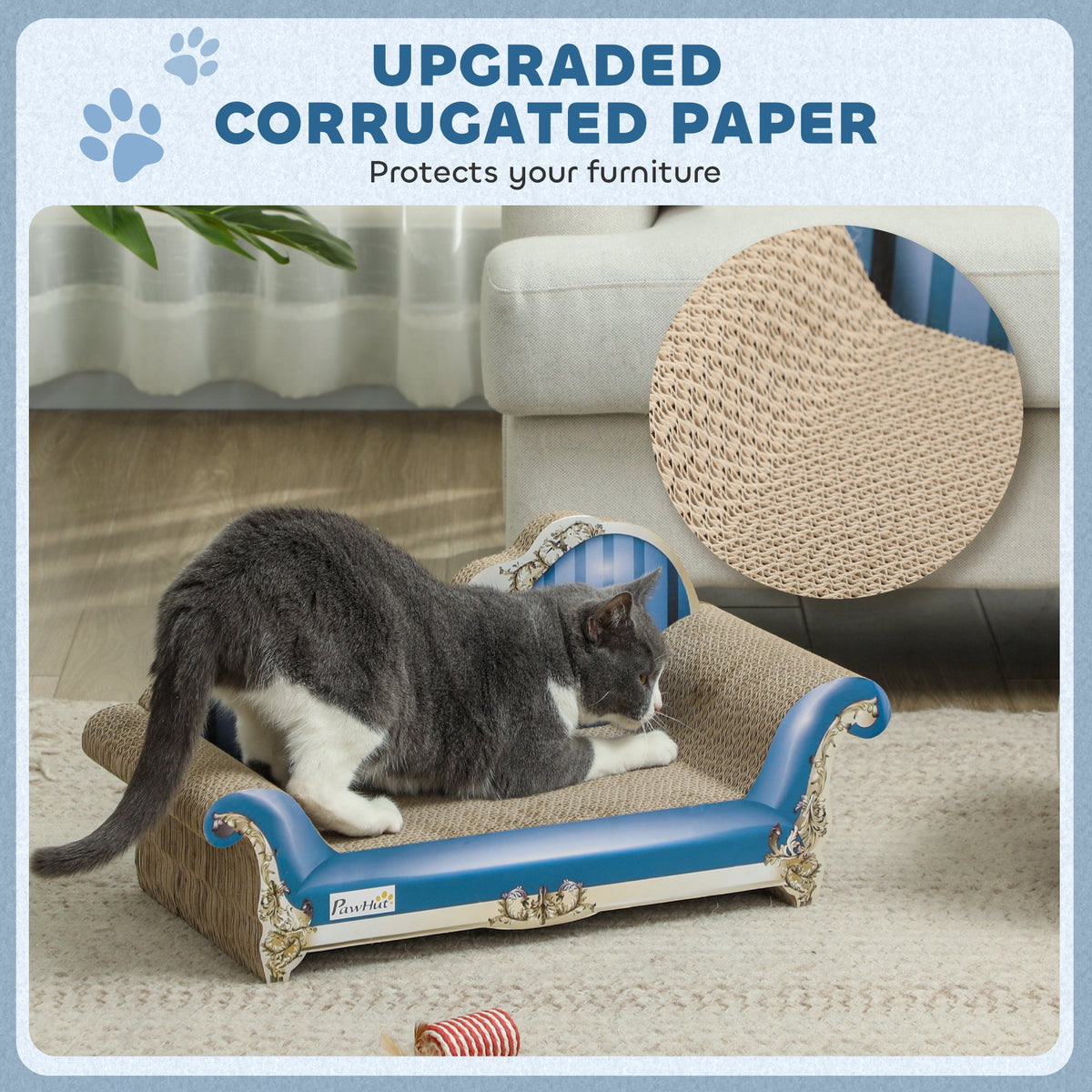 2 in1 Cat Scratcher with Catnip, Cardboard Lounge Bed, Blue