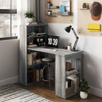120cm Modern Computer Desk Bookshelf Study Table Workstation PC Laptop Writing Home Office 6 Shelves, Grey Wood-Effect