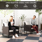 3PCS Rattan Bistro Set Glass Top Table and Chairs with 4 Cushions