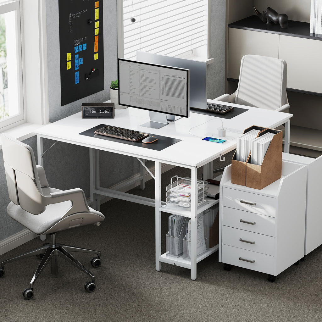 120 x 60 cm Computer Desk with Power Outlets and Reversible Shelves - White