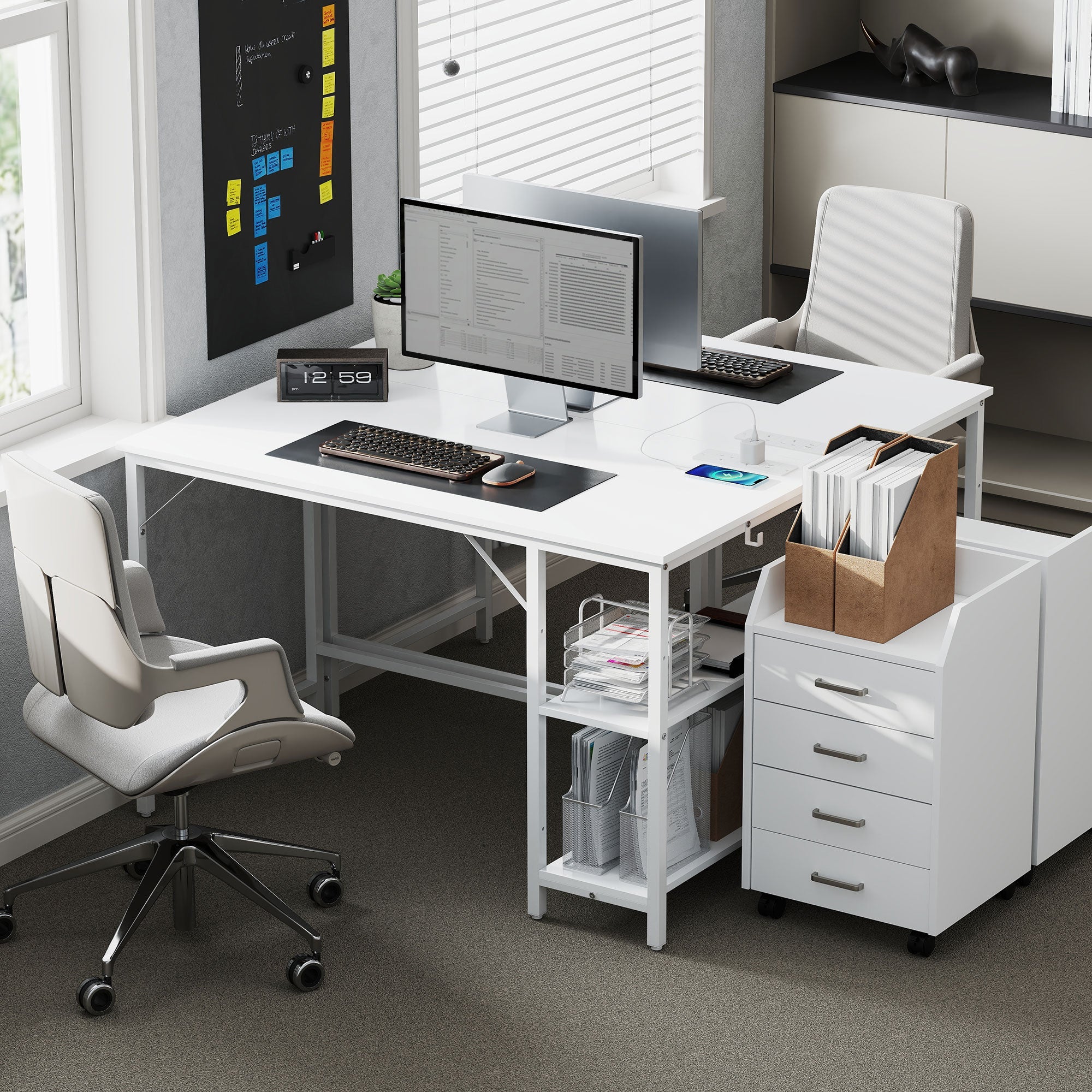 120 x 60 cm Computer Desk with Power Outlets and Reversible Shelves - White