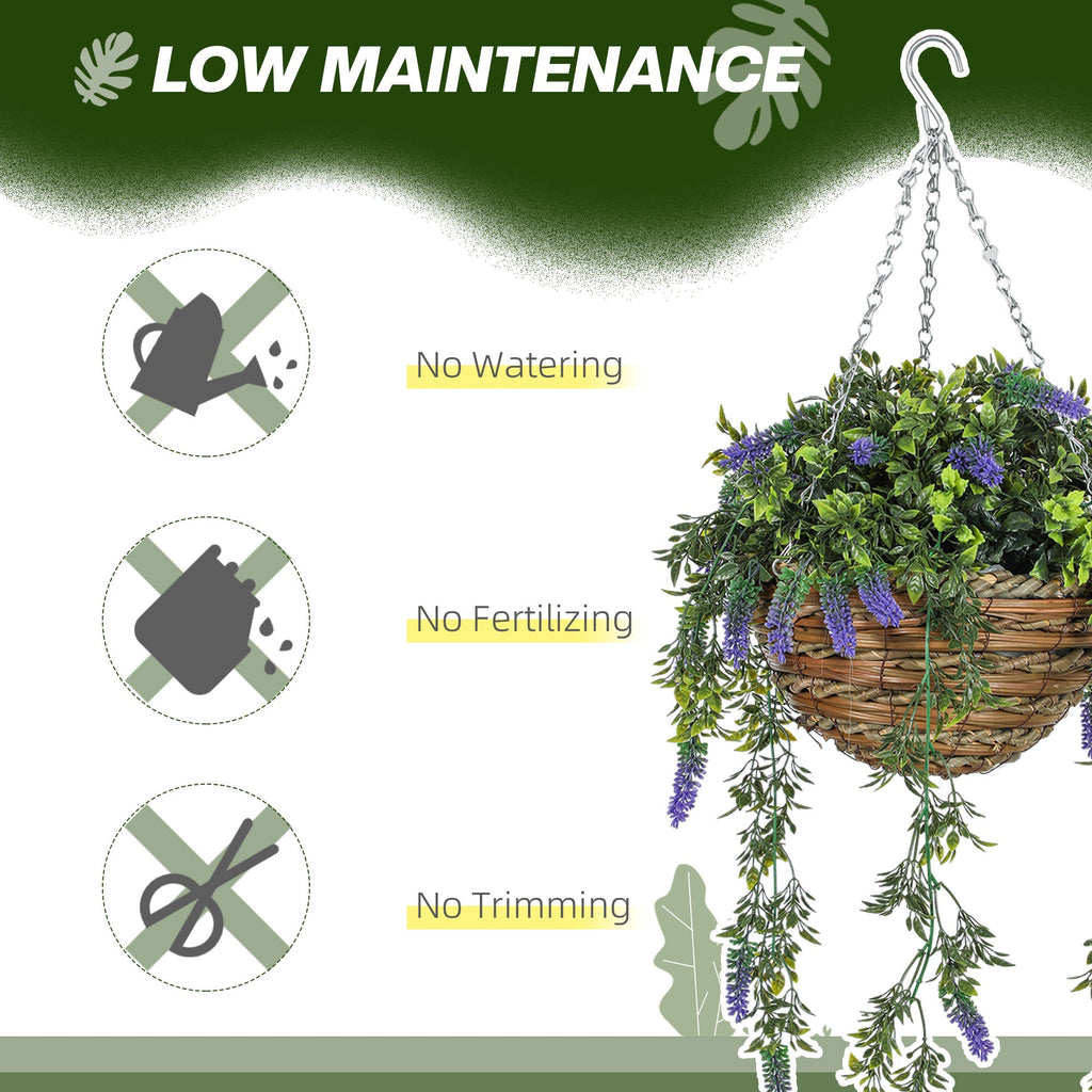 Set of 2 Artificial Plants, Lavender Flowers in Basket, Purple