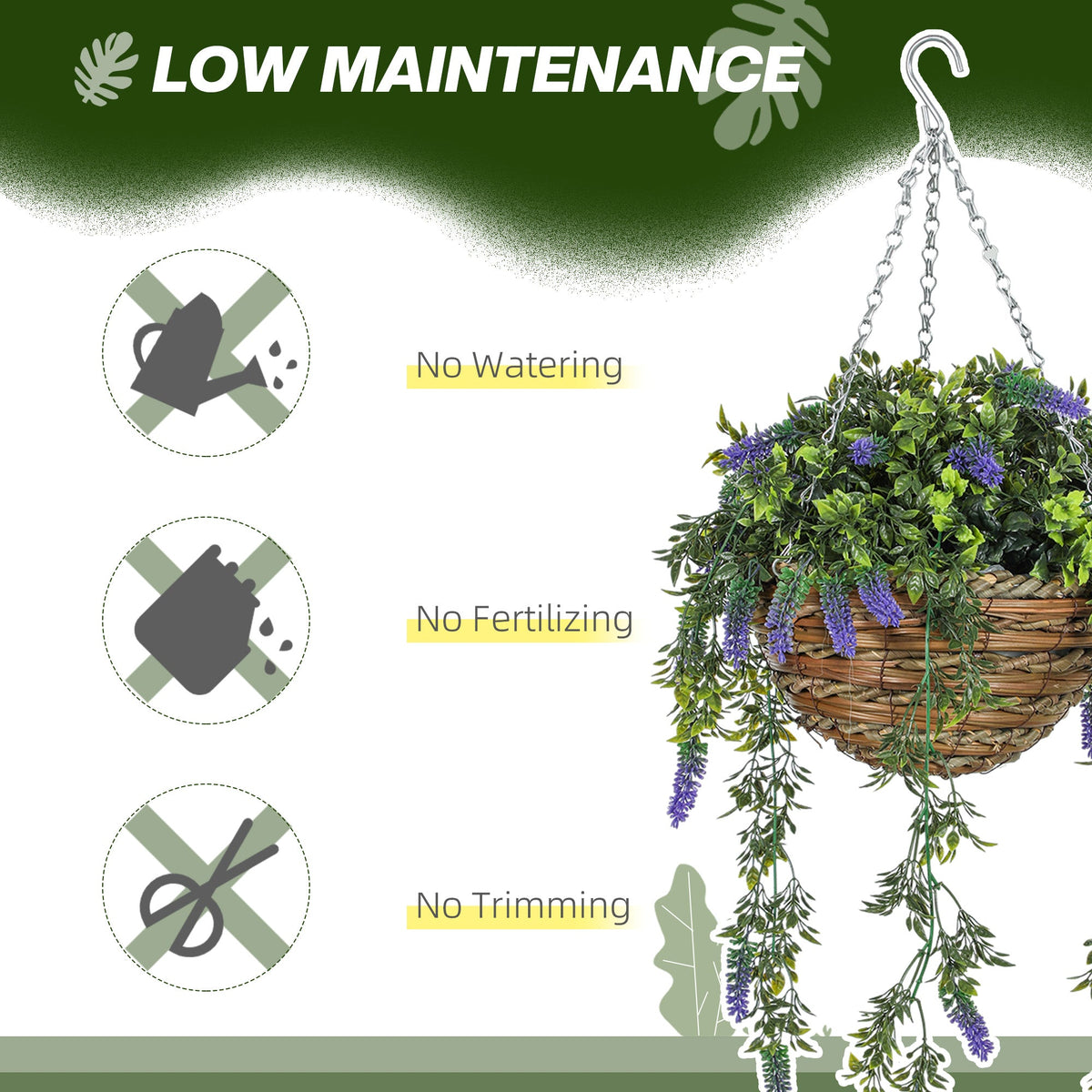 Set of 2 Artificial Plants, Lavender Flowers in Basket, Purple