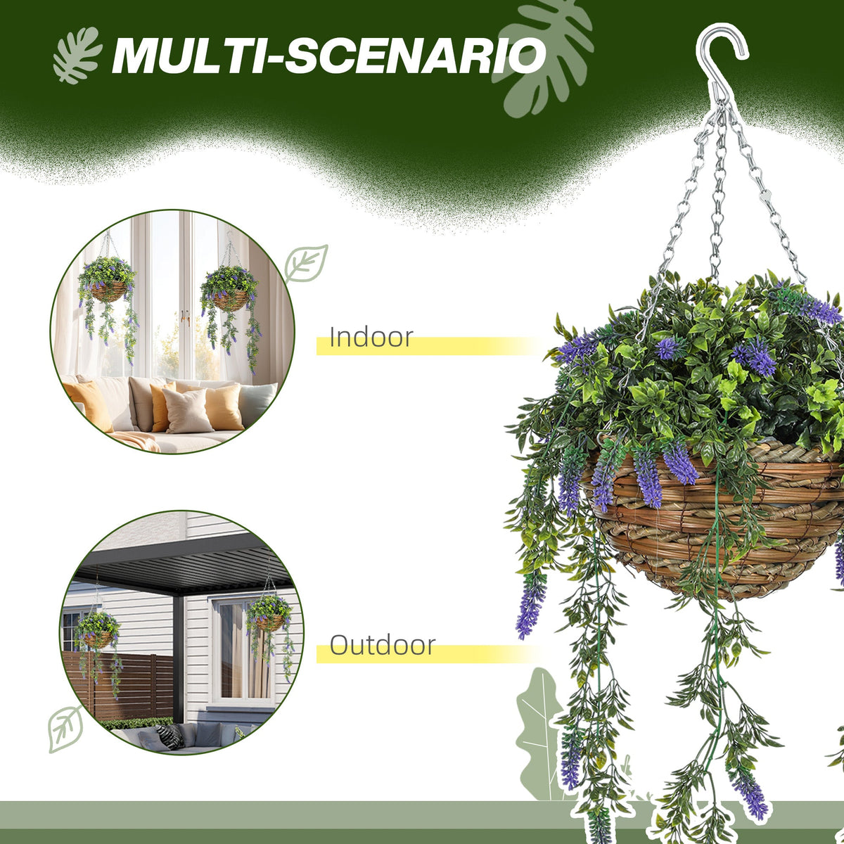 Set of 2 Artificial Plants, Lavender Flowers in Basket, Purple