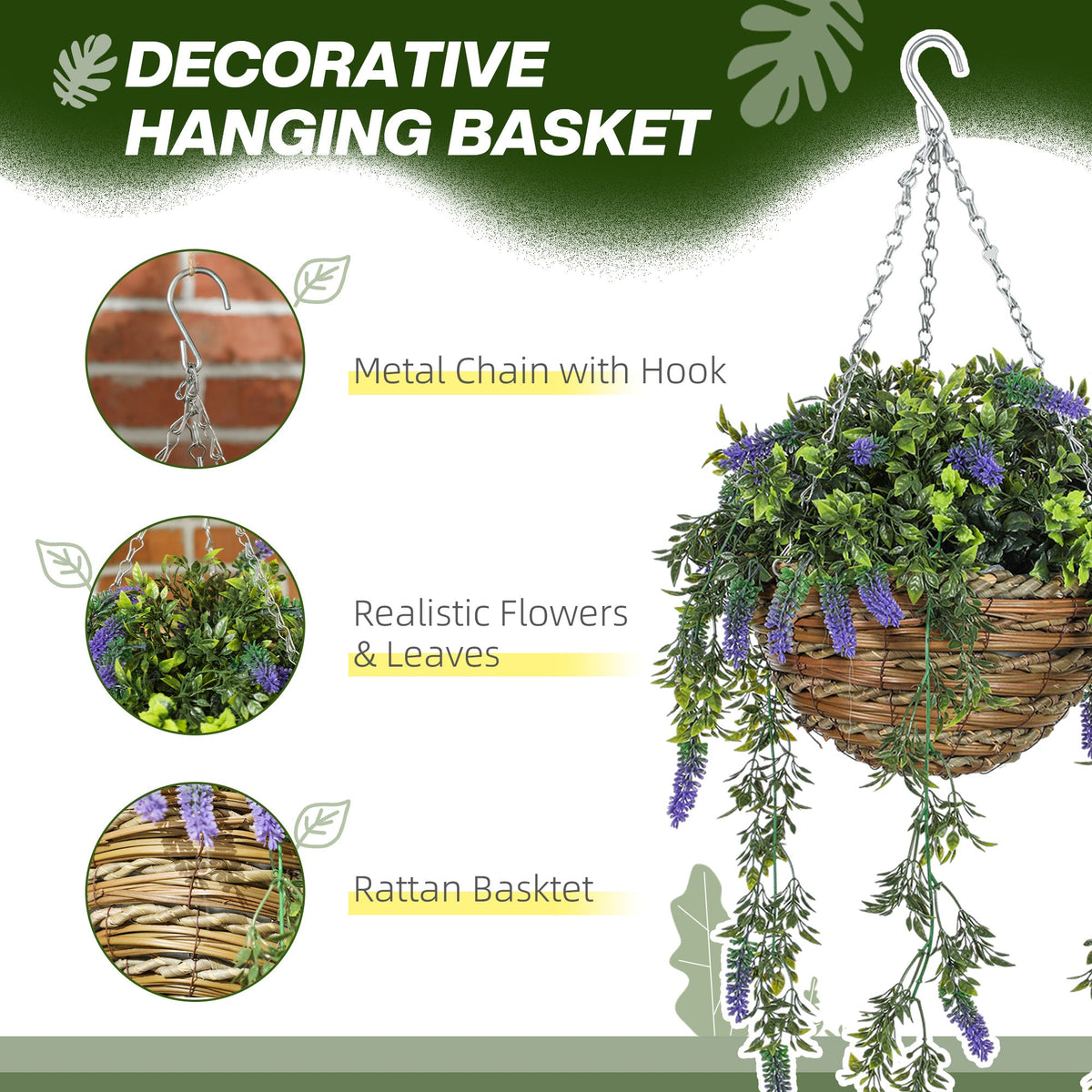 Set of 2 Artificial Plants, Lavender Flowers in Basket, Purple