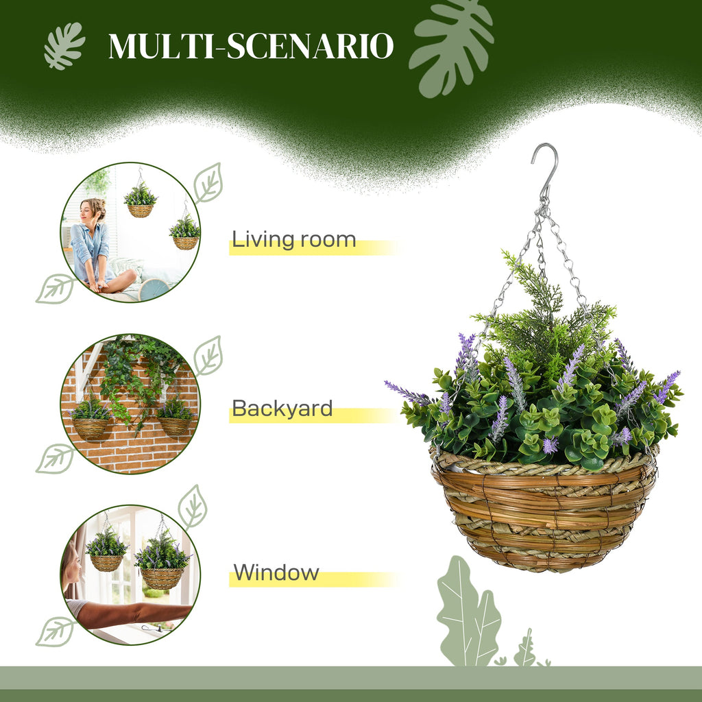 2 PCs Artificial Lisianthus Flower Hanging Planter Basket with Colourful Detail