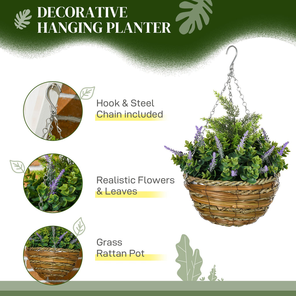 2 PCs Artificial Lisianthus Flower Hanging Planter Basket with Colourful Detail