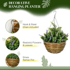 2 PCs Artificial Lisianthus Flower Hanging Planter Basket with Colourful Detail