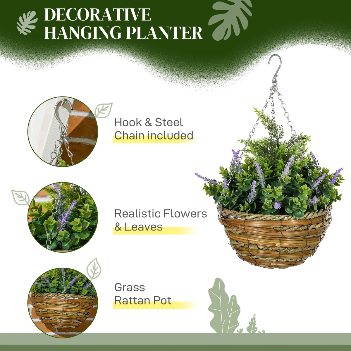 2 PCs Artificial Lisianthus Flower Hanging Planter Basket with Colourful Detail