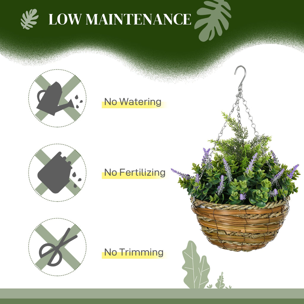 2 PCs Artificial Lisianthus Flower Hanging Planter Basket with Colourful Detail