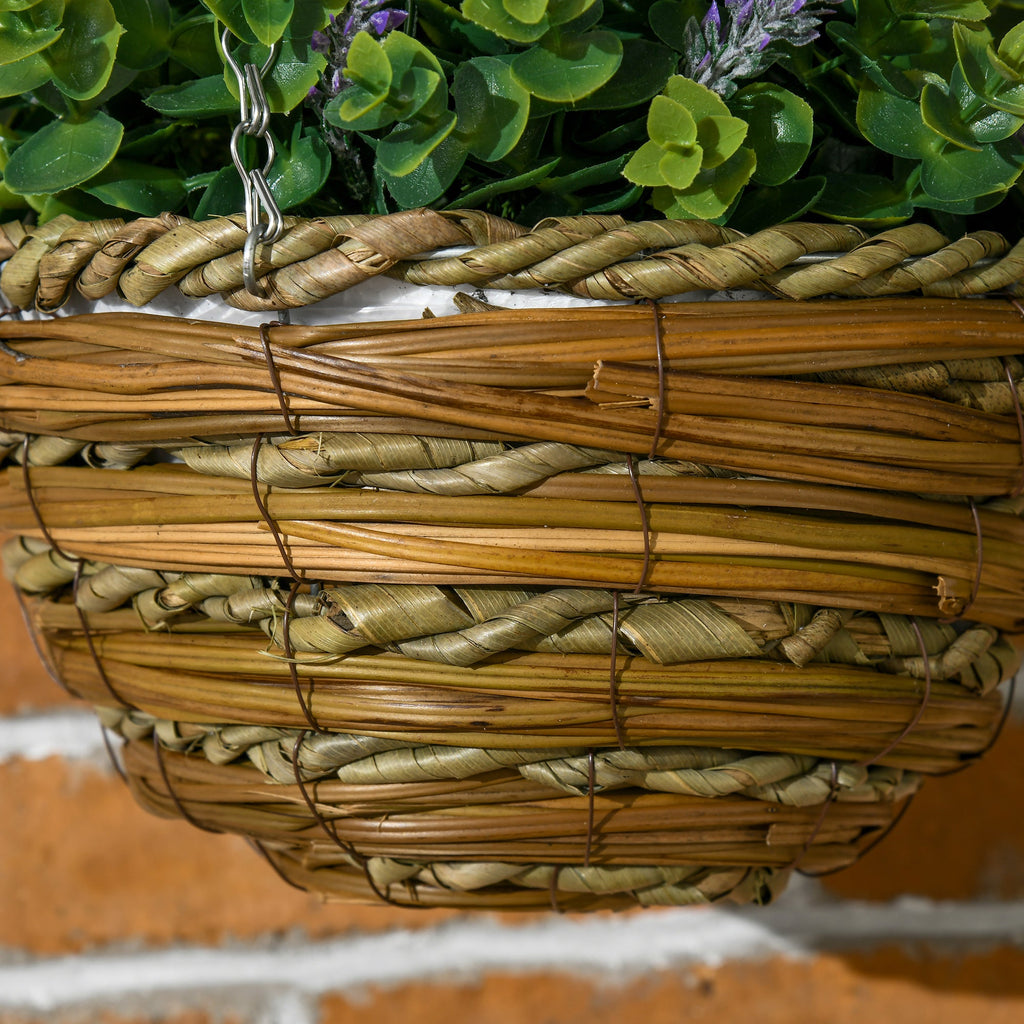 2 PCs Artificial Lisianthus Flower Hanging Planter Basket with Colourful Detail