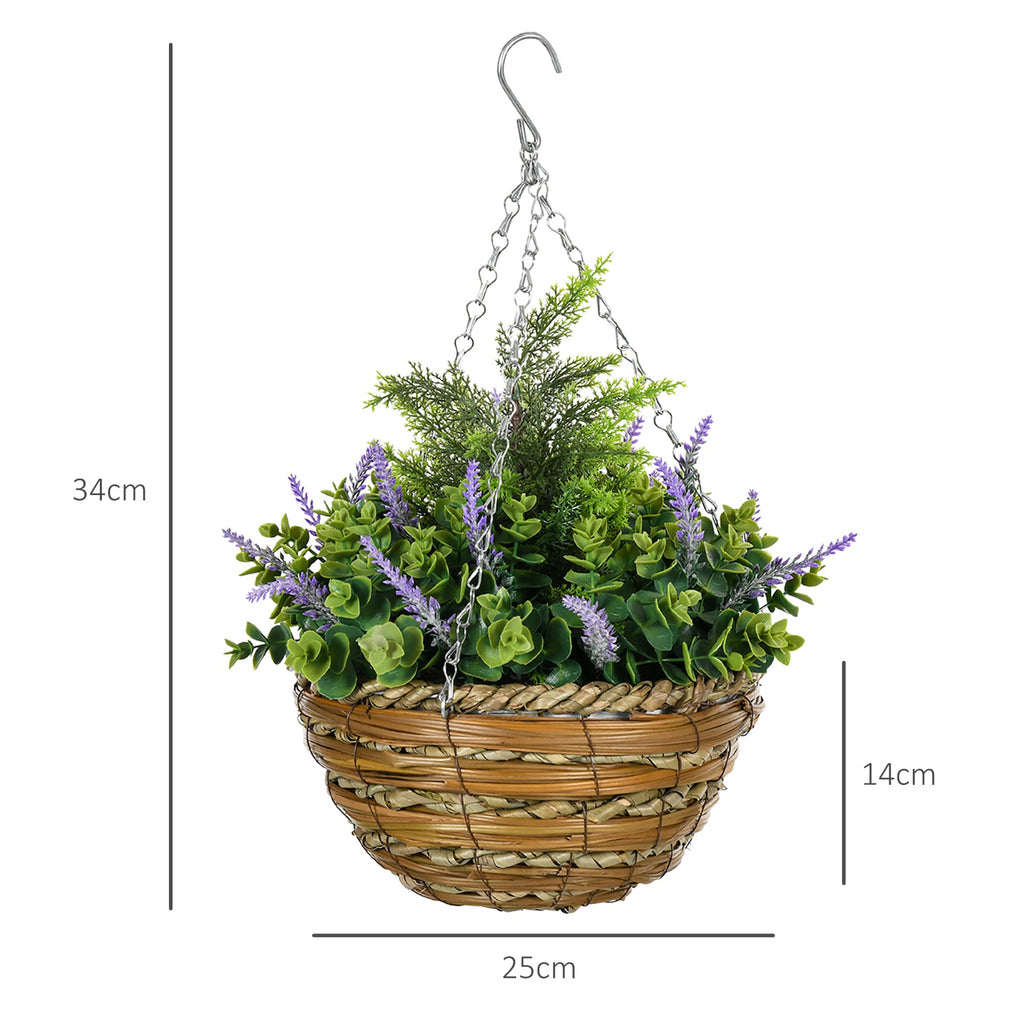 2 PCs Artificial Lisianthus Flower Hanging Planter Basket with Colourful Detail