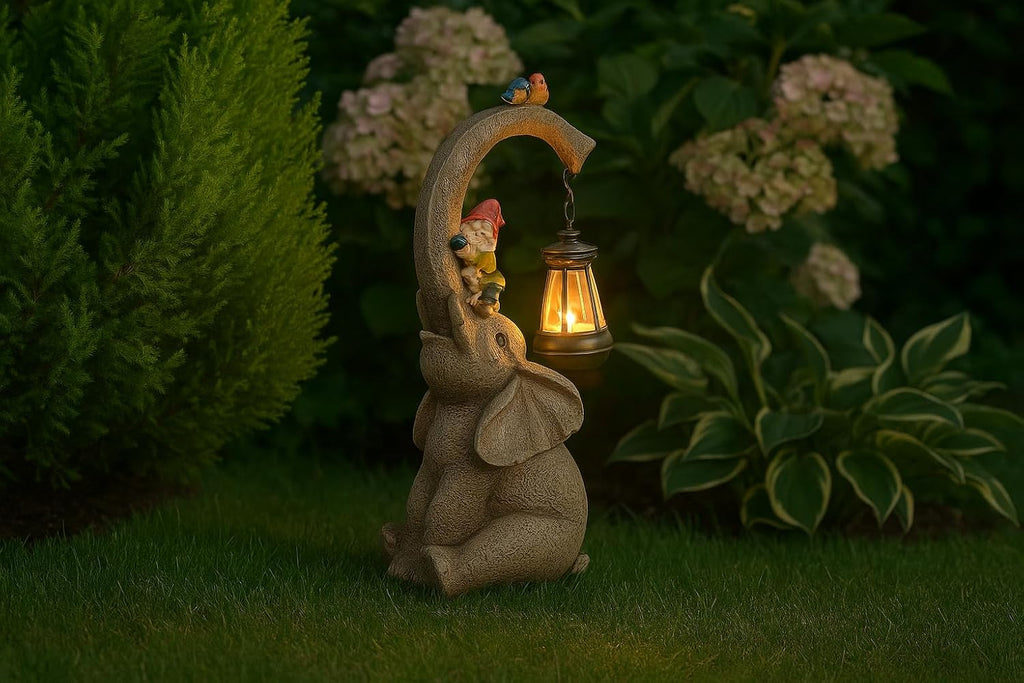 Solar Elephant Gnome Garden Ornament LED Lantern Light