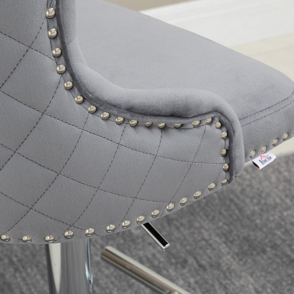 Adjustable Bar Stools Set of 2, Swivel Bar Chairs w/ Back Footrest, Grey