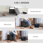 Storage Ottoman Bench, Corduroy Footstool with Removable Lid and Legs, Grey