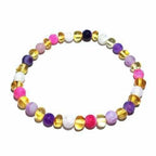 Adult Amelie Honey Baltic Amber Pink Purple Agate Stretch Bracelet 21cm (XXL Elastic)