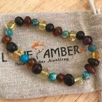 Adult Autumn Rain Jasper Rainbow Mixed Baltic Amber Stretch Bracelet