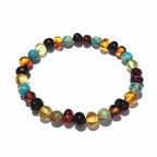 Adult Autumn Rain Jasper Rainbow Mixed Baltic Amber Stretch Bracelet