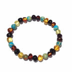 Adult Autumn Rain Jasper Rainbow Mixed Baltic Amber Stretch Bracelet