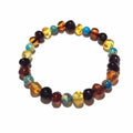 Adult Autumn Rain Jasper Rainbow Mixed Baltic Amber Stretch Bracelet