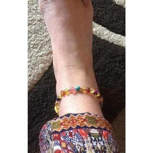 Adult Blossom Honey Baltic Amber Purple Howlite Lapis Lazuli Quartz Anklet