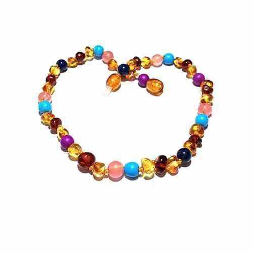 Adult Blossom Honey Baltic Amber Purple Howlite Lapis Lazuli Quartz Anklet