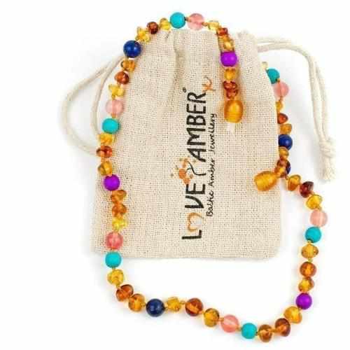 Adult Blossom Honey Baltic Amber Purple Howlite Lapis Lazuli Quartz Anklet