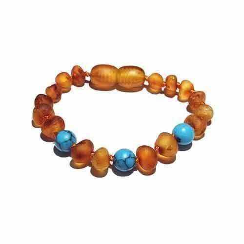 Adult Bluebird Raw Honey Blue Turquoise Baltic Amber Anklet