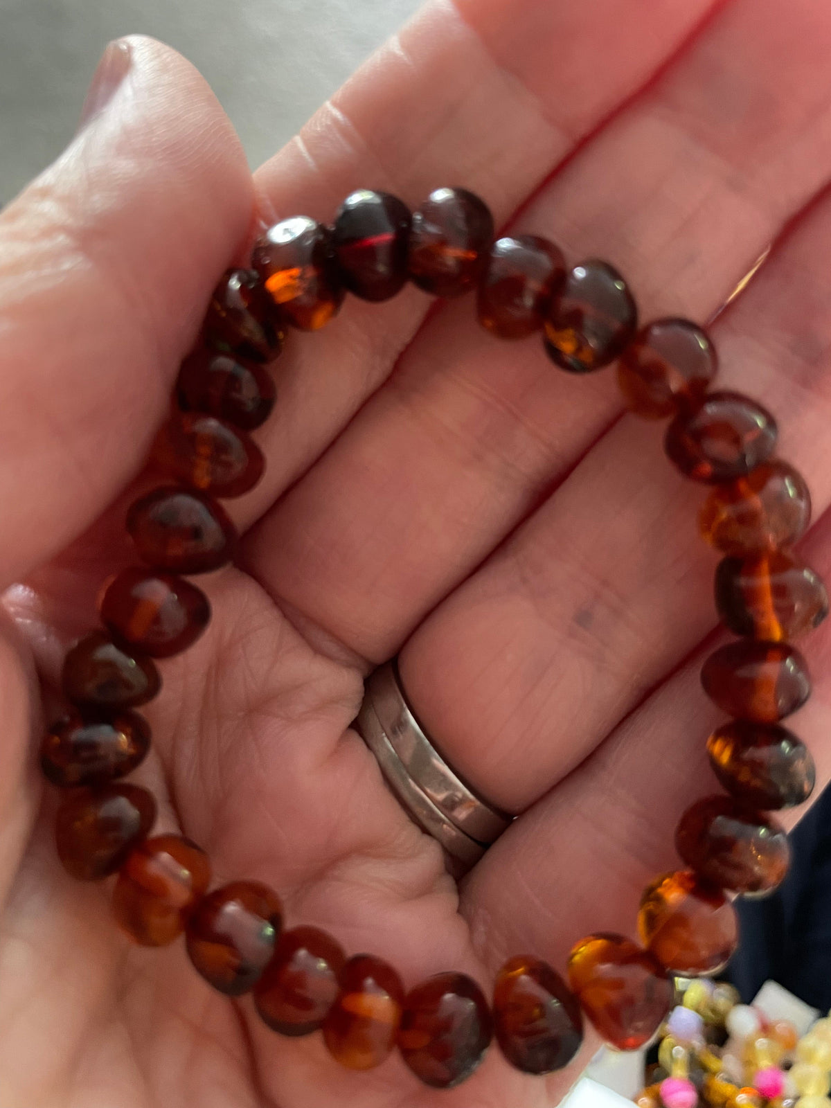 Adult Brandy Snap Cognac Baltic Amber Stretch Bracelet 16cm (small beads)