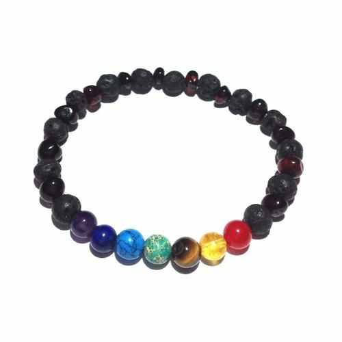 Adult Chakra Amber Lava Rock Volcanic Stone Stretch Bracelet