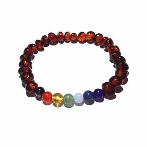 Adult Chakra Polished Cognac Baltic Amber Gemstone Stretch Bracelet