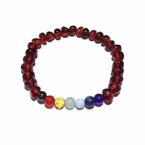 Adult Chakra Polished Cognac Baltic Amber Gemstone Stretch Bracelet