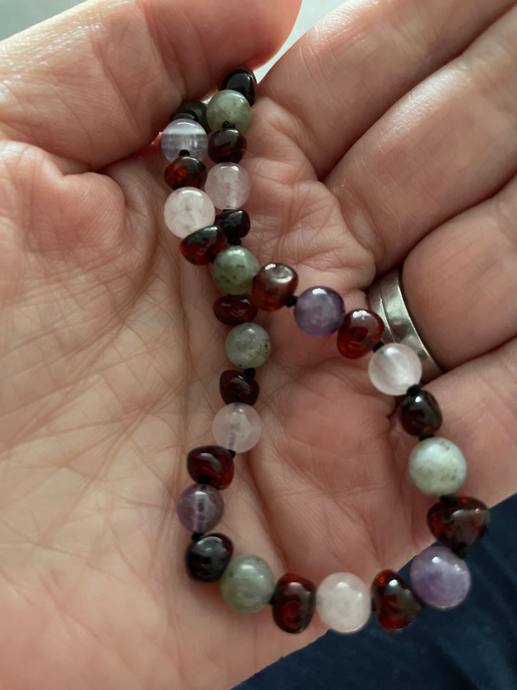 Adult Gaia Amethyst Rose Quartz Labradorite Baltic Amber Anklet