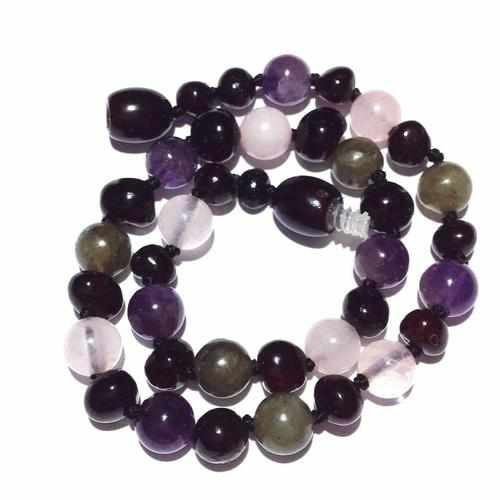 Adult Gaia Amethyst Rose Quartz Labradorite Baltic Amber Anklet 26cm (L Adult Ankle)