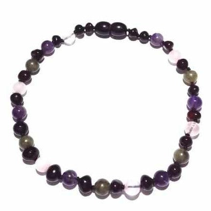 Adult Gaia Amethyst Rose Quartz Labradorite Baltic Amber Anklet