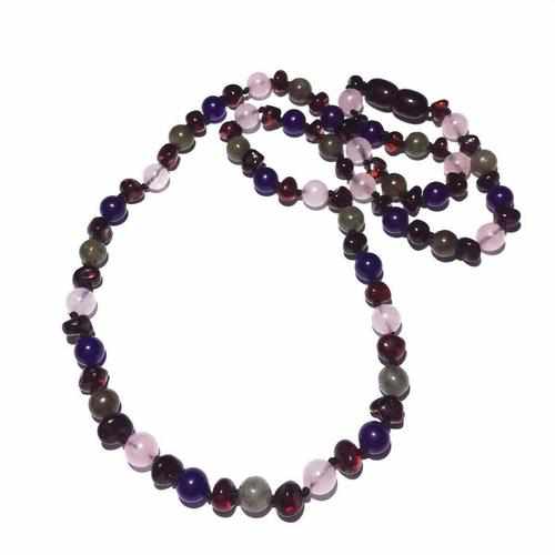 Adult Gaia Cherry Baltic Amber Amethyst Rose Quartz Labradorite Necklace