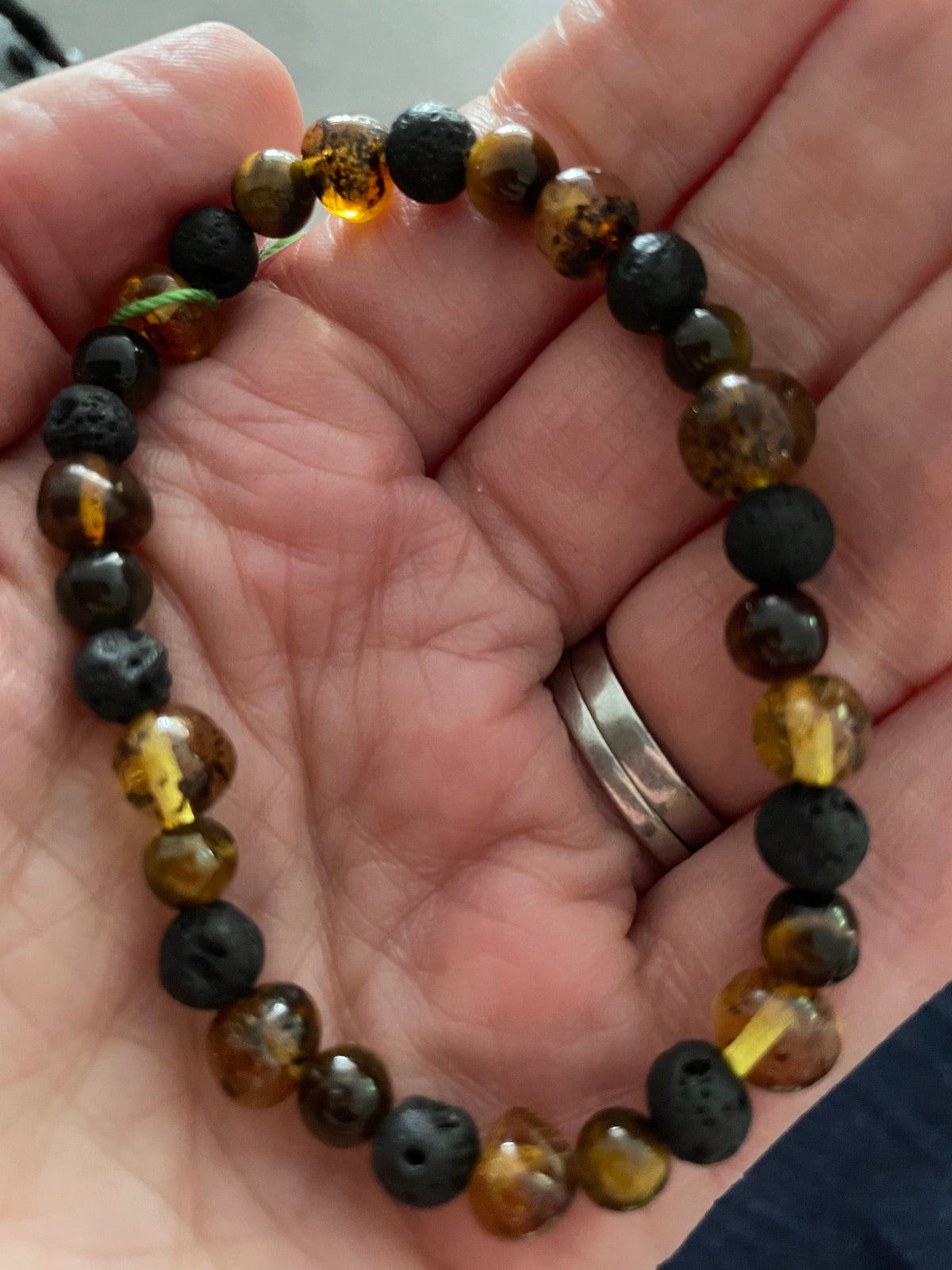 Adult Glam Rock Baltic Amber Tigers Eye Lava Volcanic Stone Stretch Bracelet