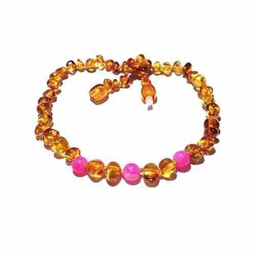 Adult Honeysuckle Polished Honey Baltic Amber Pink Agate Anklet