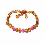 Adult Honeysuckle Polished Honey Baltic Amber Pink Agate Anklet