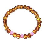 Adult Honeysuckle Polished Honey Baltic Amber Pink Agate Stretch Bracelet