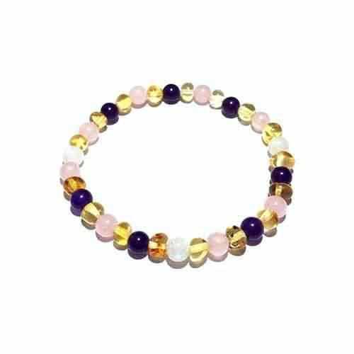 Adult Hormones Tara Moon Baltic Amber Moonstone Amethyst Rose Quartz Stretch Bracelet