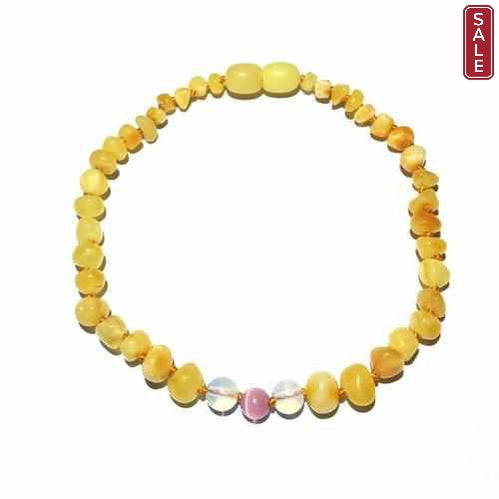 Adult Marshmallow Butterscotch Baltic Amber Pink Cats Eyes Anklet