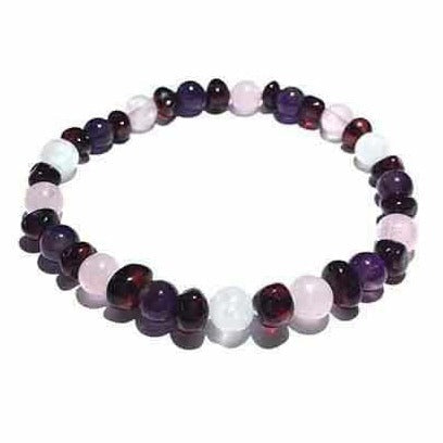 Adult Midnight Tara Moon Baltic Amber Moonstone Amethyst Rose Quartz Stretch Bracelet