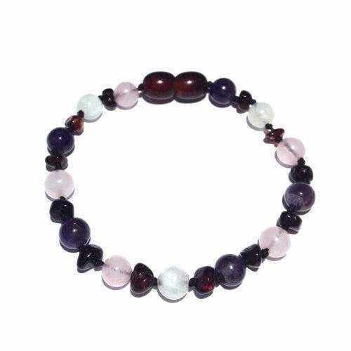 Adult Midnight Tara Moon Cherry Baltic Amber Amethyst Rose Quartz Bracelet