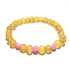 Adult Nurture Raw Honey Baltic Amber Bead Pink Agate Stretch Bracelet