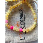 Adult Nurture Raw Honey Baltic Amber Bead Pink Agate Stretch Bracelet