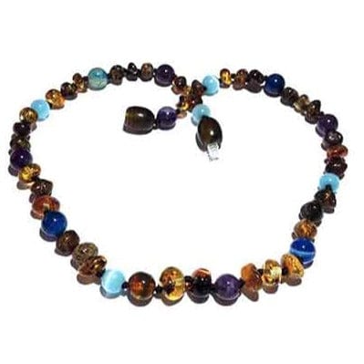 Adult Ocean Green Baltic Amber Amethyst Blue Cats Eyes Calming Anklet