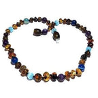 Adult Ocean Green Baltic Amber Amethyst Blue Cats Eyes Calming Anklet