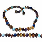 Adult Ocean Green Baltic Amber Amethyst Blue Cats Eyes Calming Anklet