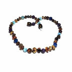 Adult Ocean Green Baltic Amber Amethyst Blue Cats Eyes Necklace